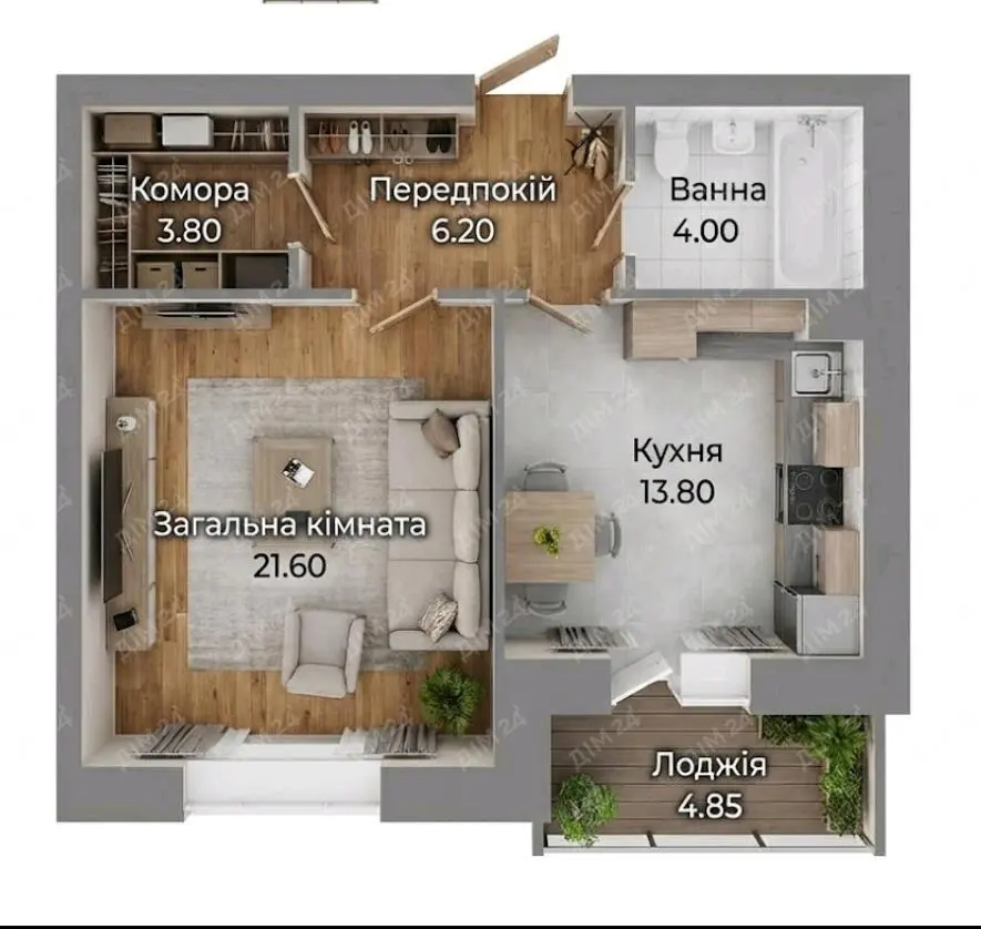 Велика однокімнатна квартира 55 м2, ЖК Європейський